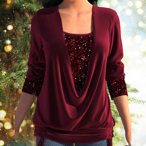 Burgundy Sequin Long Sleeve Top