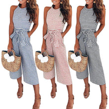 Load image into Gallery viewer, Women Summer Striped Sleeveless Back Zipper Jumpsuits