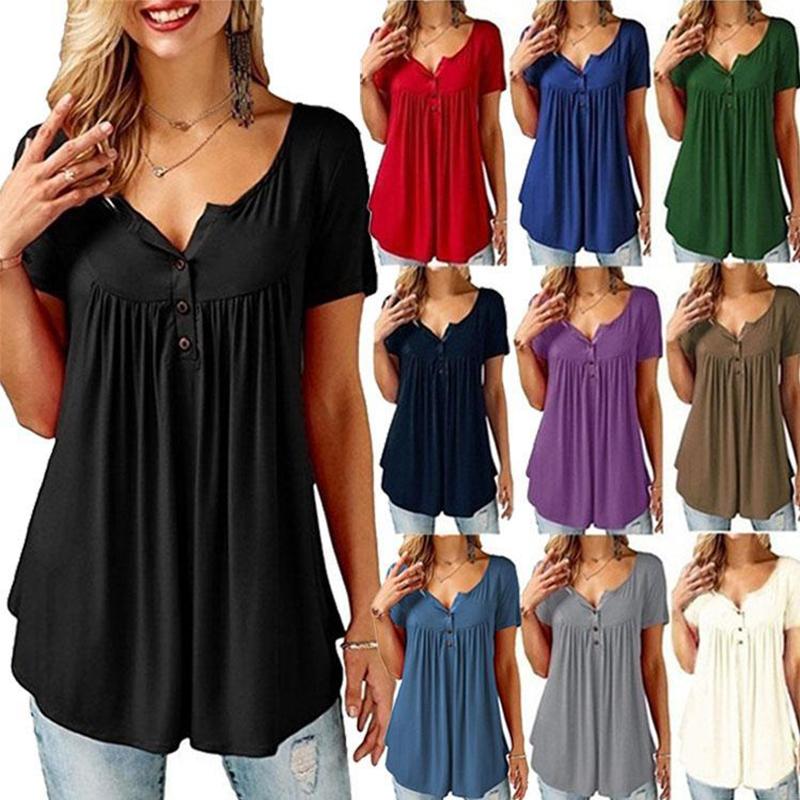 Women Plain Ruched Button T-Shirt – lifesuny