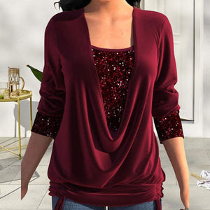 Burgundy Sequin Long Sleeve Top