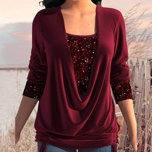 Burgundy Sequin Long Sleeve Top