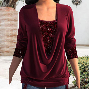 Burgundy Sequin Long Sleeve Top